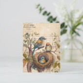 Lente Vogels Vintage Ephemera Briefkaart (Staand voorkant)