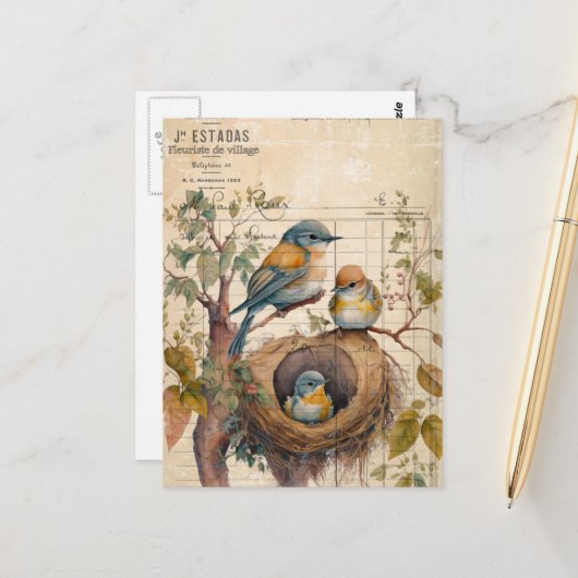 Lente Vogels Vintage Ephemera Briefkaart (Voorkant / Achterkant in situ)