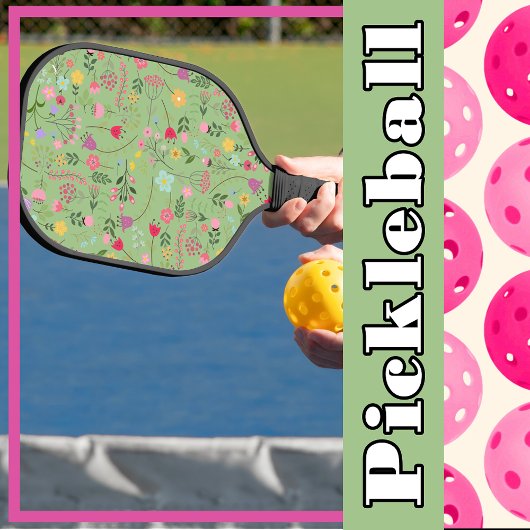 Lente voor Wildbloemen Sage Groen Bloemen Patroon Pickleball Paddle