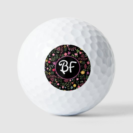 Lente voor Wildbloemen Zwart Bloemen Gepersonalise Golfballen (Voorkant)