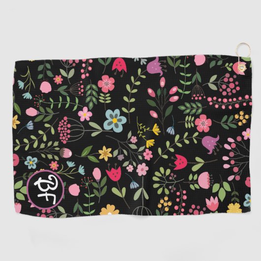 Lente voor Wildbloemen Zwart Bloemen Gepersonalise Golfhanddoek (Horizontaal)