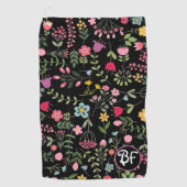 Lente voor Wildbloemen Zwart Bloemen Gepersonalise Golfhanddoek (Voorkant)