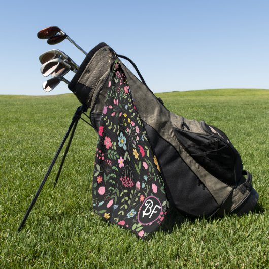 Lente voor Wildbloemen Zwart Bloemen Gepersonalise Golfhanddoek (Groen)