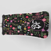 Lente voor Wildbloemen Zwart Bloemen Gepersonalise Golfheadcover (Voorkant)