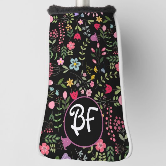 Lente voor Wildbloemen Zwart Bloemen Gepersonalise Golfheadcover (Draai 90)