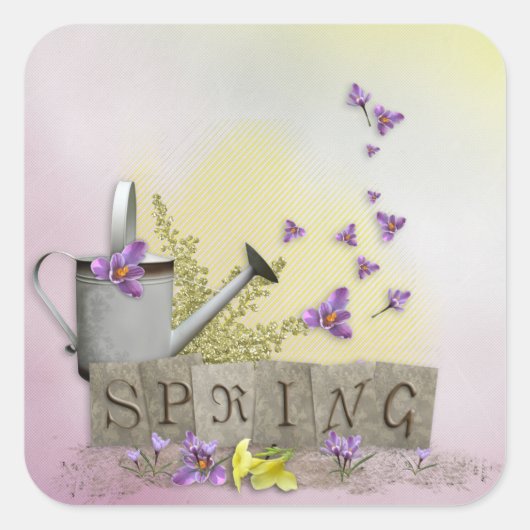 Lente - "Water Can & Signs of Spring" Vierkante Sticker (Voorkant)