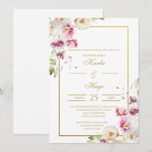 Lente water gekleurde bloemen Spaans Bruiloft Kaart (Voorkant / Achterkant)