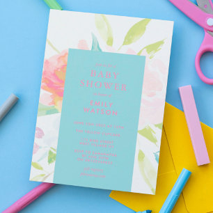Lente Watercolor Baby Shower in heldere kleuren Kaart