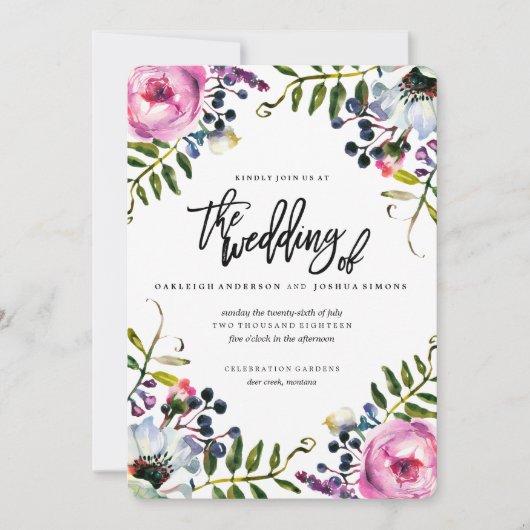 Lente Waterverf Bloem Bruiloft Uitnodiging (Voorkant)