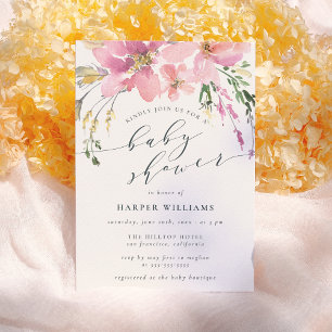 Lente Waterverf Bloemen Baby shower Kaart
