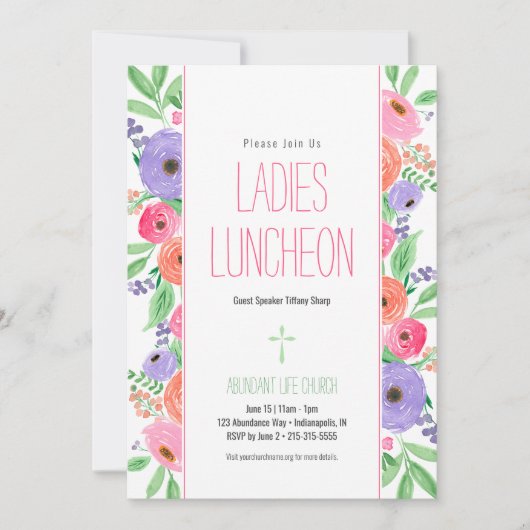 Lente Waterverf Bloemen Dames Kerk Luncheon Kaart (Voorkant)