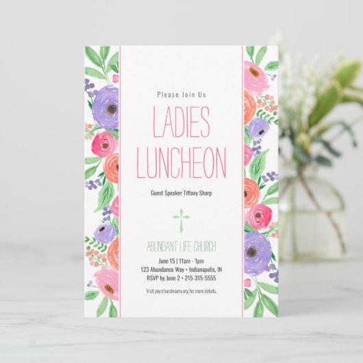Lente Waterverf Bloemen Dames Kerk Luncheon Kaart (Staand voorkant)