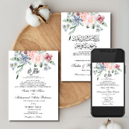 Lente Waterverf Bloemen Moslim Bruiloft Nikah Kaart