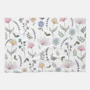 Lente Waterverf Doodle Bloemen Theedoek