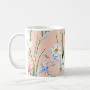 Lente waterverf florals, retro behang. koffiemok
