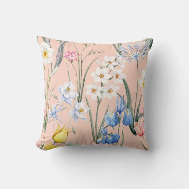 Lente waterverf florals, retro behang. kussen (Voorkant)