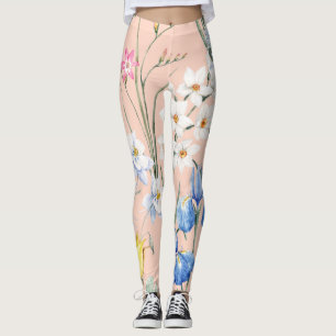 Lente waterverf florals, retro behang. leggings