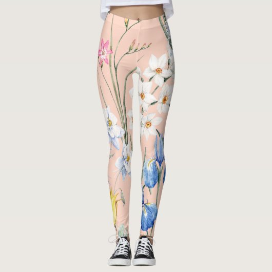 Lente waterverf florals, retro behang. leggings (Voorkant)
