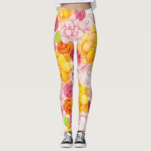 Lente Waterverf Flowers Leggings (Voorkant)