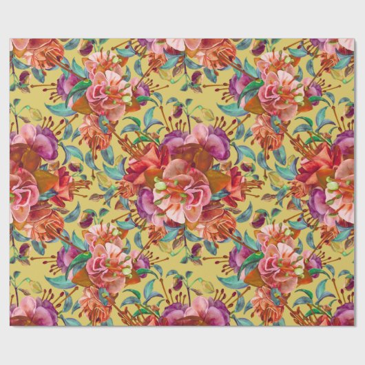  lente Waterverf Fuchsia bloeit Cadeaupapier (Vlak)