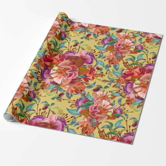  lente Waterverf Fuchsia bloeit Cadeaupapier (Uitgerold)