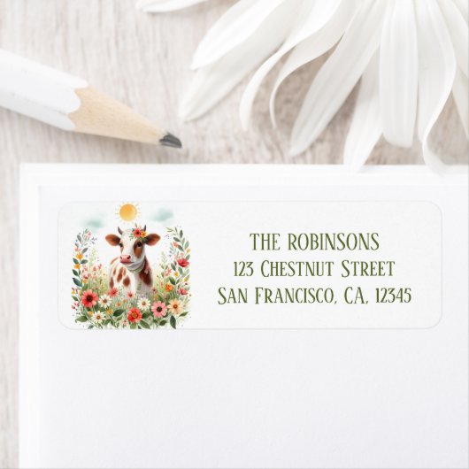 Lente Waterverf Koe retouradres Etiket (Insitu)