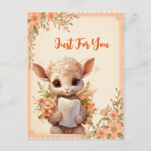 Lente Waterverf Lam met een letter - Briefkaart
