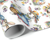 Lente  Waterverf Paashaas Eitjes Bloemen Cadeaupapier (Rol Hoek)