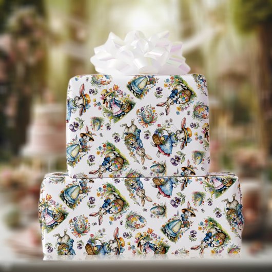 Lente  Waterverf Paashaas Eitjes Bloemen Cadeaupapier