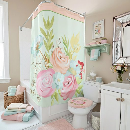 Lente waterverf pastel bloem douchegordijn