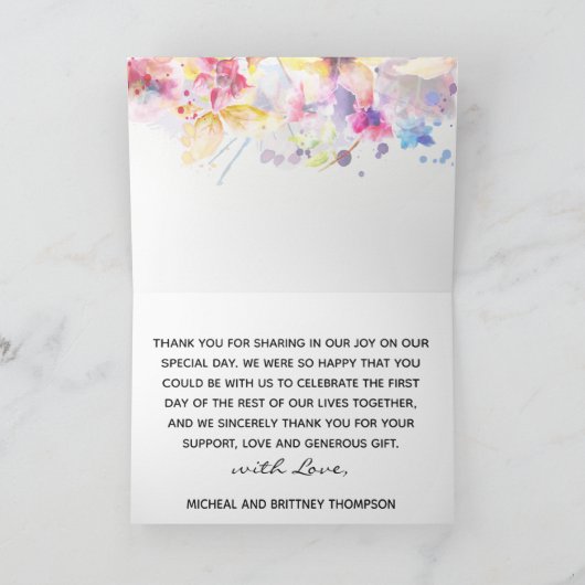 Lente Waterverf Pastel Bloemen | Bedankkaart (Binnen)