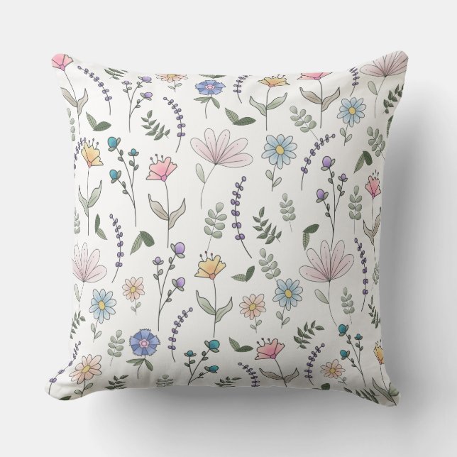Lente Waterverf Stationaire bloemen Kussen (Voorkant)