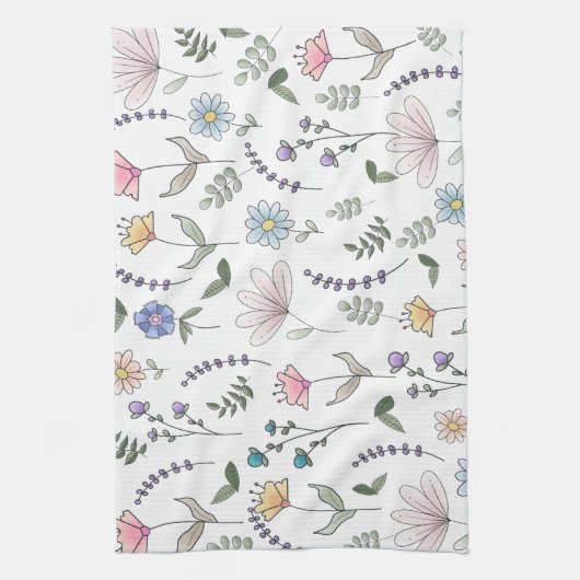 Lente Waterverf Stationaire bloemen Theedoek (Verticaal)