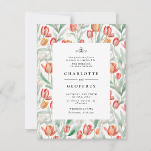 Lente waterverf tulpen bruiloft uitnodiging