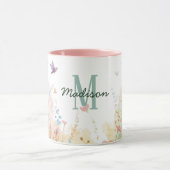 Lente Waterverf Vogels Bloem Monogram Wilde Bloem Mok (Midden)