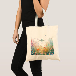 Lente Waterverf Vogels Bloem Monogram Wilde Bloem Tote Bag