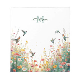 Lente Waterverf Vogels Bloemenkroon Monogram Wilde Notitieblok