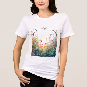 Lente Waterverf Vogels Bloemenkroon Monogram Wilde Tri-Blend Shirt