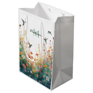 Lente Waterverf Vogels Bloemige Monogram Wilde Blo Medium Cadeauzakje