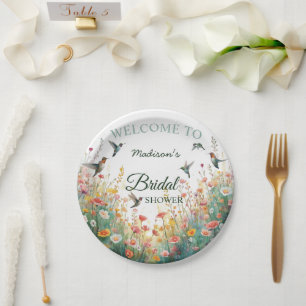 Lente Waterverf Vogels Bloemige Monogram Wilde Blo Papieren Bordje