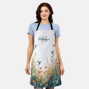 Lente Waterverf Vogels Bloemige Monogram Wilde Blo Schort
