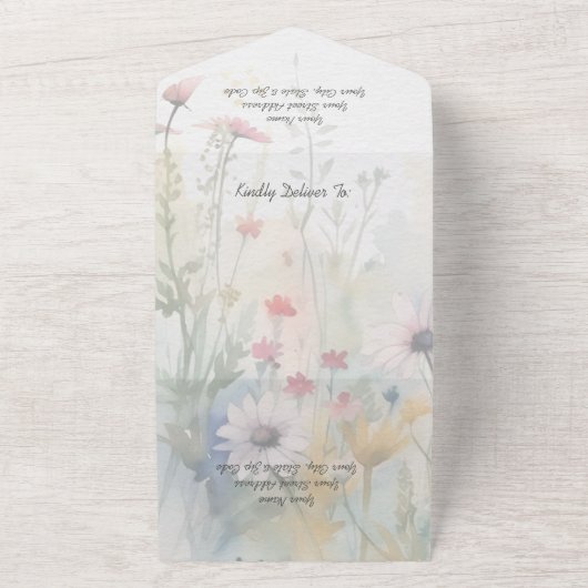 Lente Waterverf Wildbloemen met QR Code All In One Uitnodiging (Buitenkant)