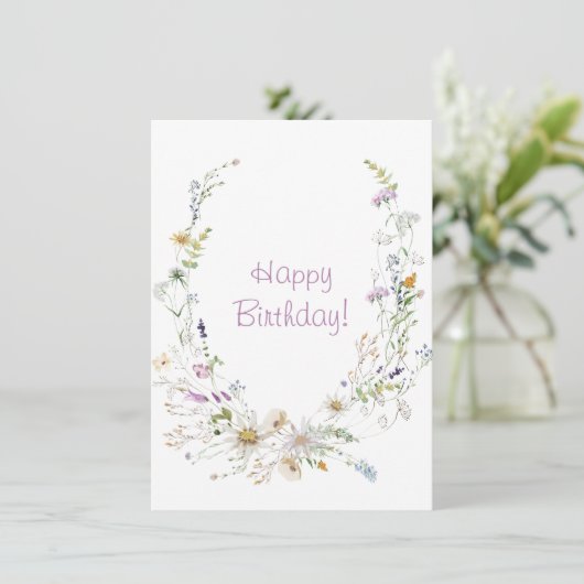 Lente waterverf wilde bloemen gefeliciteerd met je (Staand voorkant)