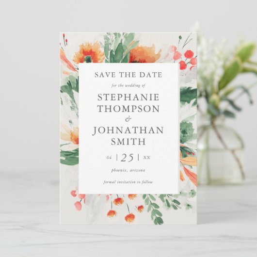 Lente Waterverf Wildflower Bruiloft Save the Date Kaart (Staand voorkant)