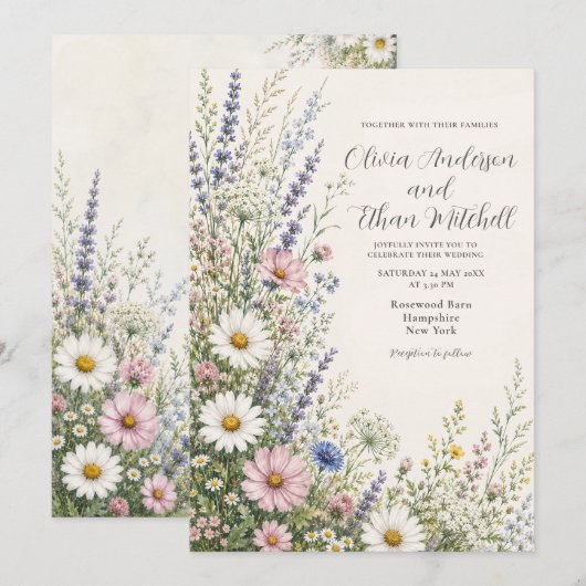 Lente Weide Bloemen Bruiloft Kaart (Voorkant / Achterkant)