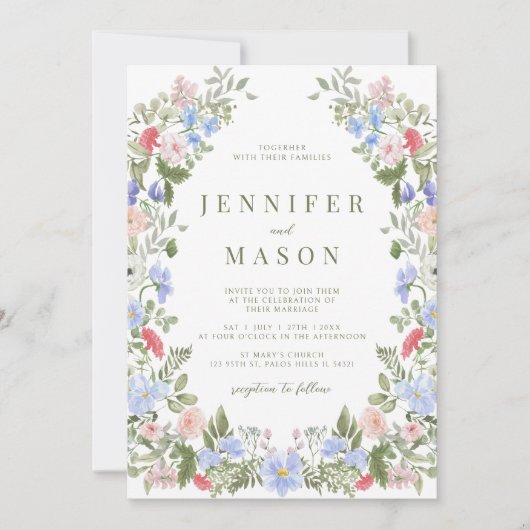 Lente weide bloemenkrans zomer bruiloft kaart (Voorkant)