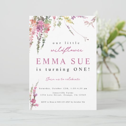 Lente weide Wildflower Birthday uitnodiging (Staand voorkant)