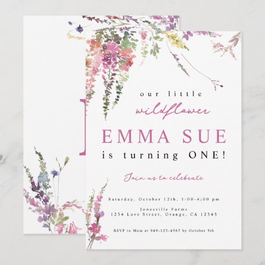 Lente weide Wildflower Birthday uitnodiging (Voorkant / Achterkant)