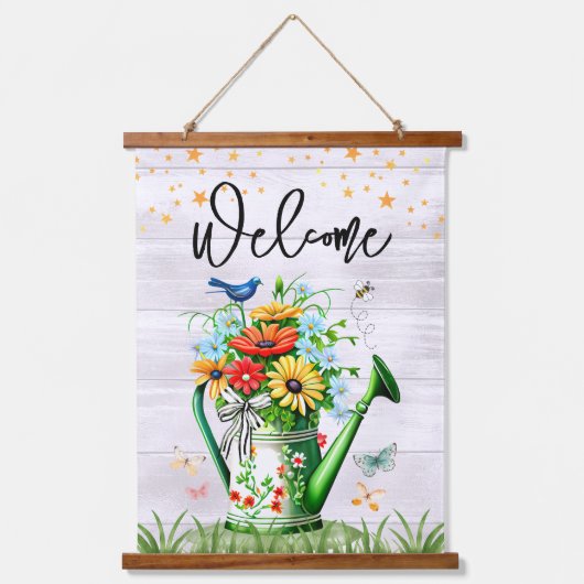 Lente Welkom Bloementuin Hangend Wandkleed (Voorkant)