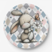 Lente Whimsical Konijn Papieren Bordje (Voorkant)